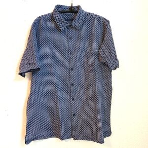 Toscano Men's Blue Patterned Silk Blend Shirt,‎ Size L